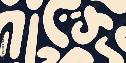 Abstract organic shapes pattern in cream and dark blue.