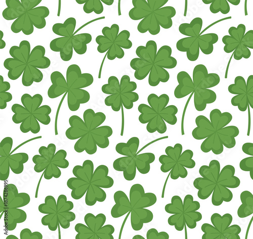 Seamless background of green clover leaves. St. Patrick’s Day pattern with lucky symbol