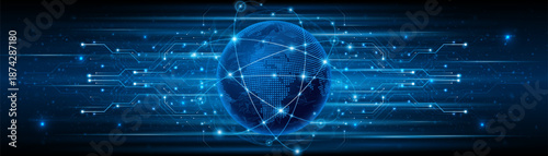 Global connection network background. World map. High-speed internet technology concept or fast wireless data transmission. modern internet network connection technology background