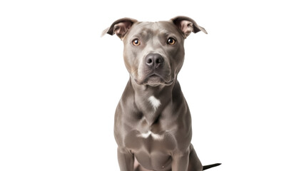 Gray pitbull dog PNG isolated on transparent background, cute pet with short hair and floppy ears for animal lovers and design projects