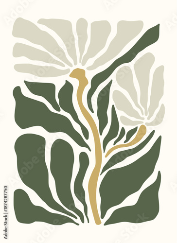 Abstract Boho floral wall decor framed hand drawn illustration