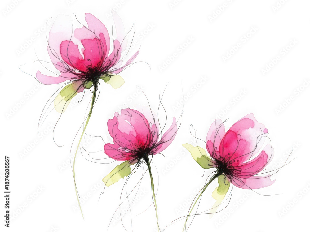 Naklejka premium Graceful pink flowers in soft watercolor style