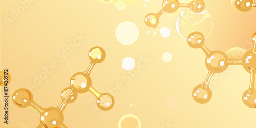 Abstract golden molecular structures against a soft blurred yellow background