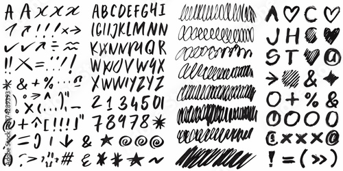 A chaotic collection of handwritten letters symbols and numbers in black ink