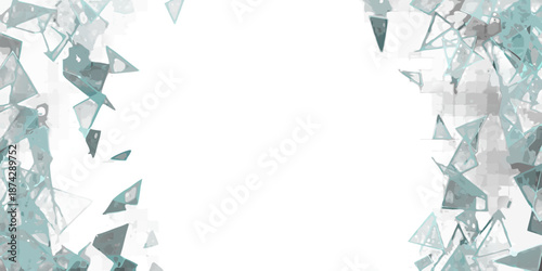 Abstract teal shards and fragments forming a broken glass effect on black