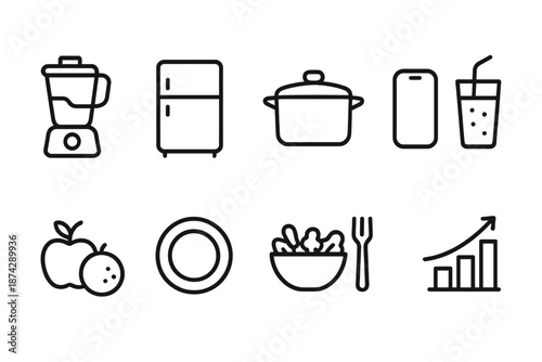 Kitchen, food outline icon set. Cooking, food prep icons outline collection