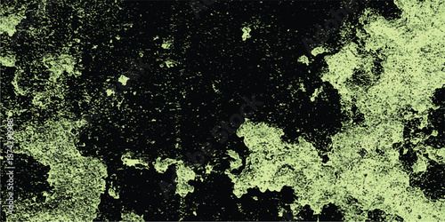 A dark background with irregular splotches of light green textured particles resembling moss or lichen for abstract organic backgrounds and creative design elements