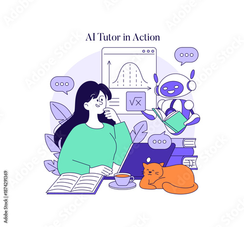 AI Tutor Assisting with Online Learning Vector Illustration