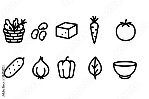 Vegetables outline icon set. Healthy food line icons for gourmet and veggie recipes.