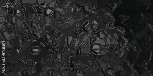 Dark grayscale abstract background with a glossy, textured surface resembling molten metal or viscous liquid with intricate, interconnected organic shapes