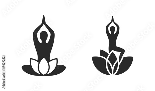 Silhouette of a man in a yoga pose on a lotus flower with transparent background