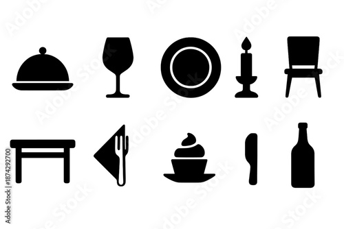 Beverage silhouette icon set. Drinks, wine, coffee, beer icons silhouette collection