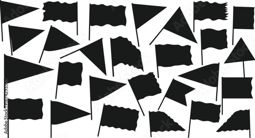 Flag silhouette vector set, waving pennant banner shapes, celebration signal illustration isolated on white background