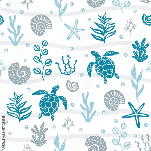 Underwater life seamless pattern.