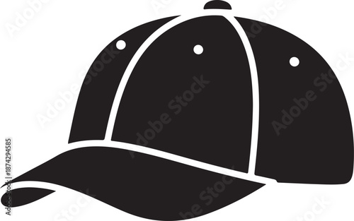 Black Baseball Cap with White Stitching on Transparent Background