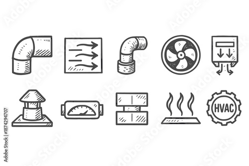 Hvac, ventilation linear icon set. Air conditioning, heating, cooling symbols collection