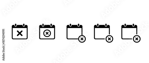 Calendar cancel and unavailable date icon set. Reschedule and event cancellation symbol
