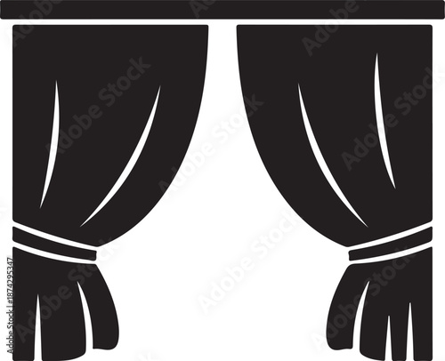 Black Curtains Drape Window Panes in Simple Interior Design Layout