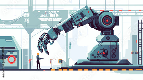 Industrial Robot Arm in Manufacturing Facility.