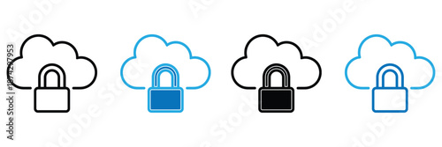 Cloud Security icon set, Secure cloud storage padlock icon set, data protection privacy design for web and app