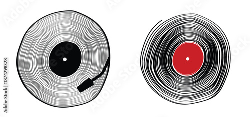 Cartoon vinyl or lp icon, symbol. dj symbol. retro vinyl record album. Old music plate doodle. Phonograph, audio disk for turntable. Music player, analog music recording. Gramophone label and badge.