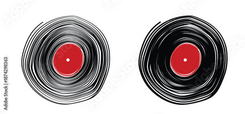 Cartoon vinyl or lp icon, symbol. dj symbol. retro vinyl record album. Old music plate doodle. Phonograph, audio disk for turntable. Music player, analog music recording. Gramophone label and badge.