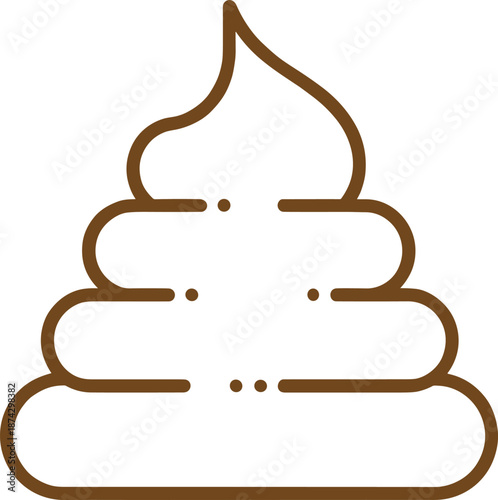 Poop emoji outline icon in brown color, funny cartoon feces symbol for humor and expression flat vector illustration