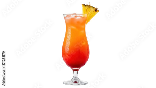 Colorful Tequila Sunrise cocktail with pineapple isolated PNG, refreshing summer drink on transparent background for party and bar menus