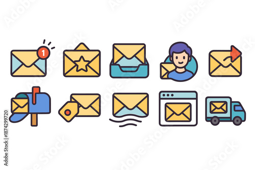 Email, communication flat icon set. Messaging, web, mail flat icons collection