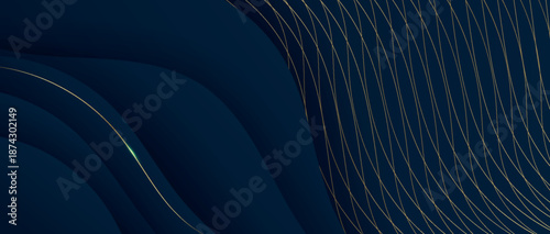 Abstract dark blue background with luxurious and modern geometric wave and gold line design. Premium smooth line graphic design. EPS. 4