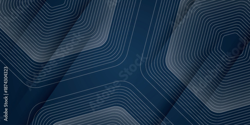 Dark blue abstract background with modern and futuristic hexagon shapes and scratch effect. Glowing hexagon lines background concept for cover, banner, brochure, presentation and website.