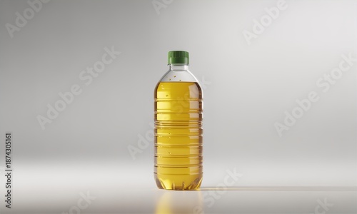 Clear Plastic Bottle Of Golden Vegetable Cooking Oil Isolated Studio Shot Healthy Ingredient For Kitchen And Food Advertising