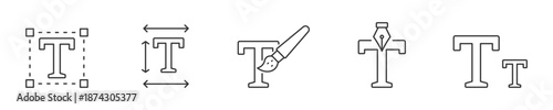 Typography Tools Icon Set, Text Select, Resize, Edit and Font Size Controls, Design Editor UI Icons, Vector Illustration