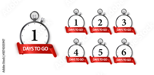 1 days to go icon set. Countdown of days remaining. Offer timer sticker limited to a few days. Vector