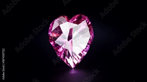 Animation pink gem heart shape on black background.	
