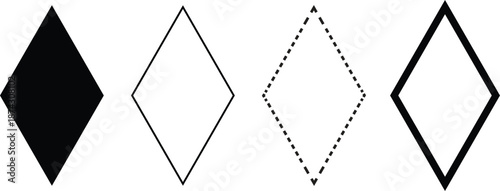 Black and White Diamond Shapes Set – Minimal Geometric Rhombus Outline and Solid Vector Icons
