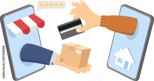 Online shopping via mobile phone close-up on a white background. Isolated