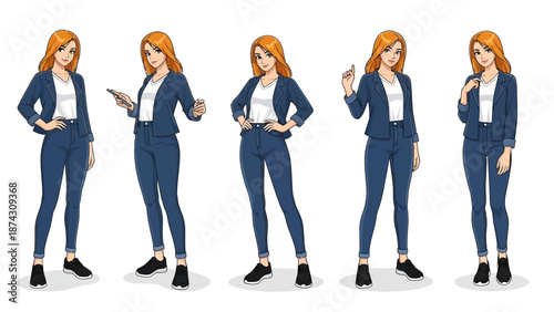 Confident businesswoman in various poses for presentations and marketing