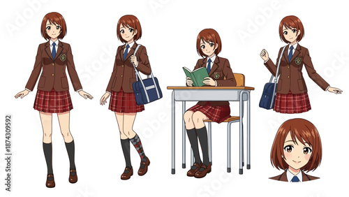 Japanese schoolgirl in various poses and outfits