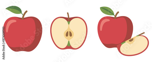 Red apple vector, healthy sweet fruit, flat vector illustration, isolated fruit icon, minimal design, fresh and organic food, nutrition concept, modern graphic style, healthy lifestyle symbol, clean v