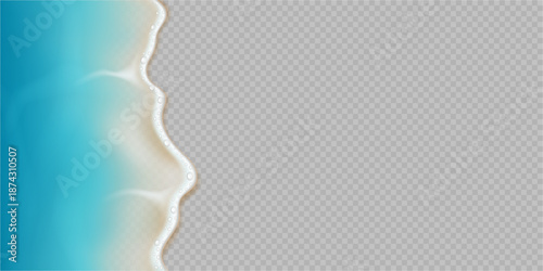 Top view on sea or ocean waves, surface of foamy and bubbly water. Vector realistic style, coastline or shoreline. Natural marine seascape, holiday or weekends, summer vacation on aquatic nature