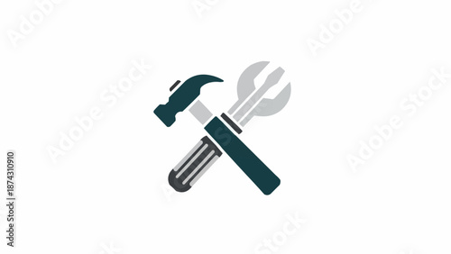 Hammer and wrench crossed tools.