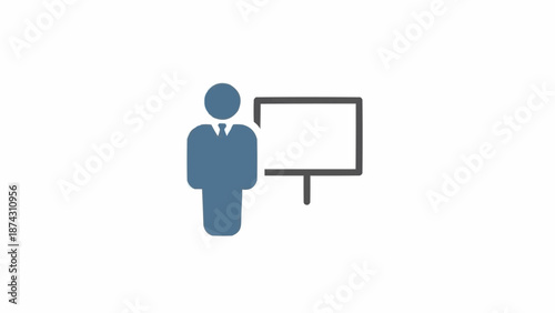 Businessman standing next to presentation board.