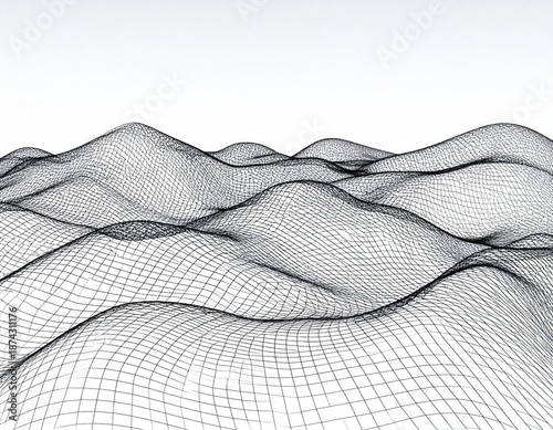 Wireframe Mesh Depicting Terrain in a Digital Environment