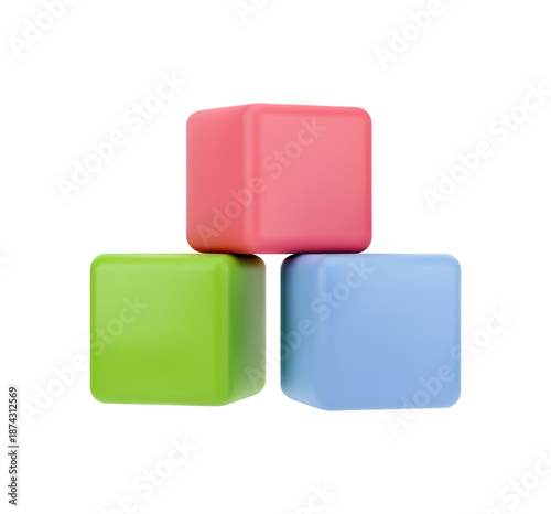 Children toy for educational and training purposes. Vector, isolated icon in 3d style, learning kids games, cube blocks. Wooden or plastic puzzles for babies and infants, building boxes