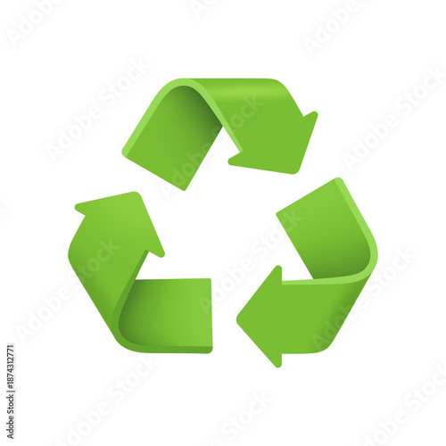 Environmental care, recycling sign for recyclable materials and trash. Vector, isolated icon in 3d style. Natural converting waste process, renewing and getting sustainable energy resource