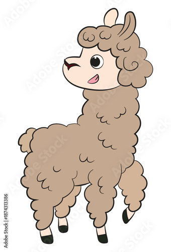 Vector illustration of a cute cartoon alpaca