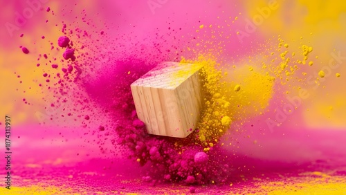 Vibrant holi celebration with colorful powder explosion