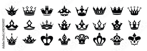 Crown vector, silhouette, icon. Crown symbol set. King, Princess crowns. Vector illustration.