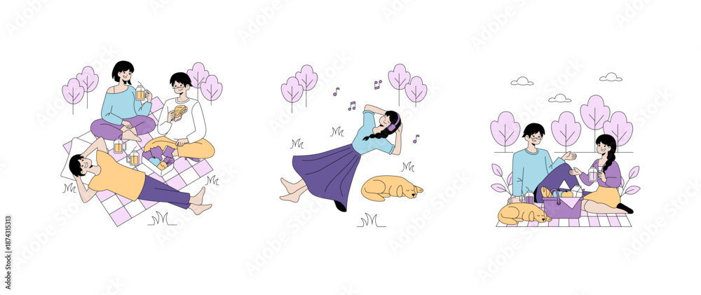 Fototapeta premium Relaxing Picnic and Music Enjoyment Vector Illustration
